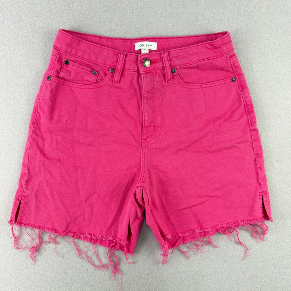 On 34th High Rise Jean Shorts Women 10 Pink Raw Hem Denim Cut-Off Stretch Jorts